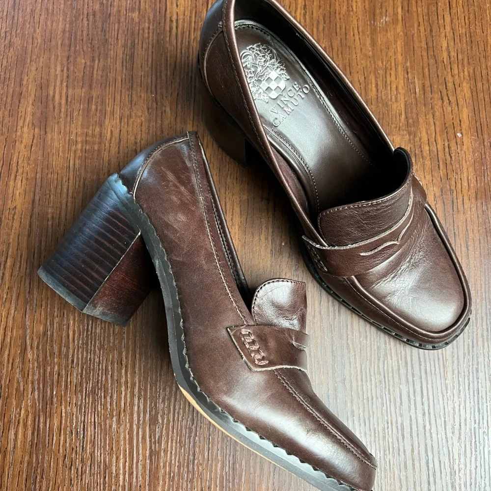 Vince Camuto Carigina Block Heel Leather Work Loafers, size 8 - Picture 2 of 7